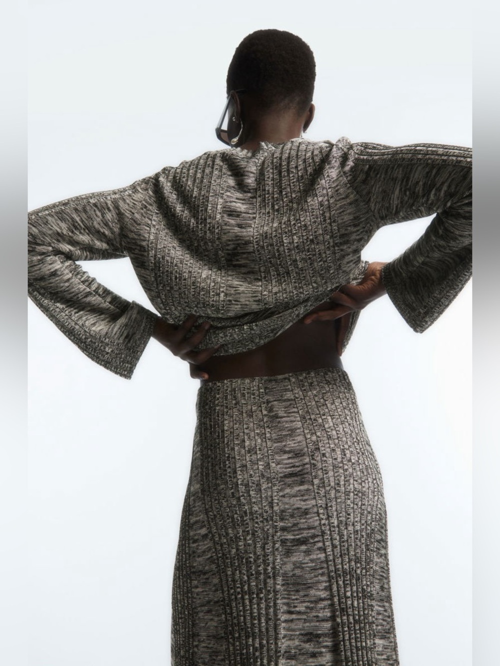 COS‎ Flared Ribbed-Panel Midi Skirt Gray Size M - Picture 5 of 6